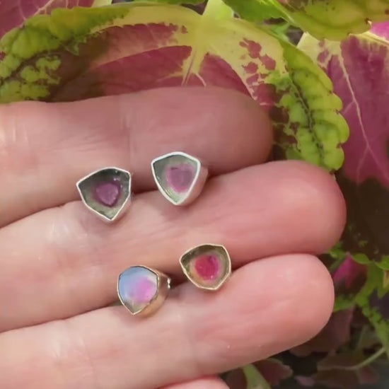 Watermelon Tourmaline Studs, Sterling Silver Gemstone Earrings, October Birthstone