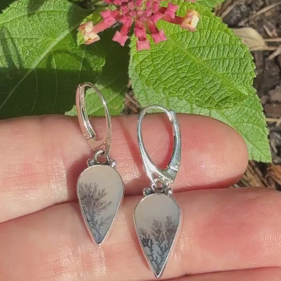Dendritic Agate Teardrop Earrings in Sterling Silver