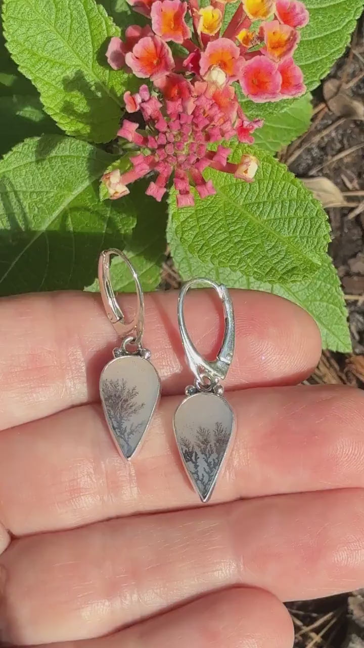 Dendritic Agate Teardrop Earrings in Sterling Silver