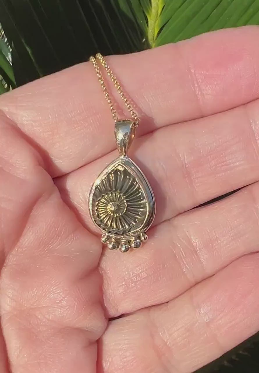Ammonite Negative Pendant in 14k Gold Setting, Fossil Necklace,