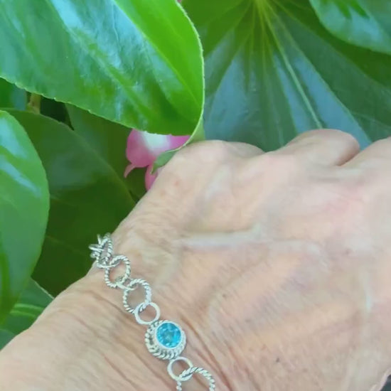 Birthstone link bracelet in sterling silver