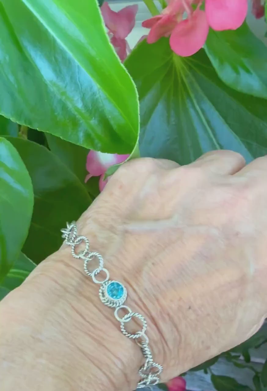 Birthstone link bracelet in sterling silver