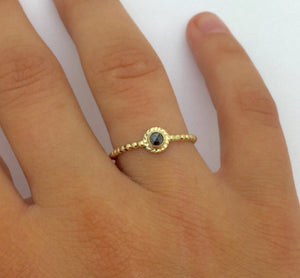 Black diamond 14k ring rose cut opaque diamond gold band handmade stacking ring