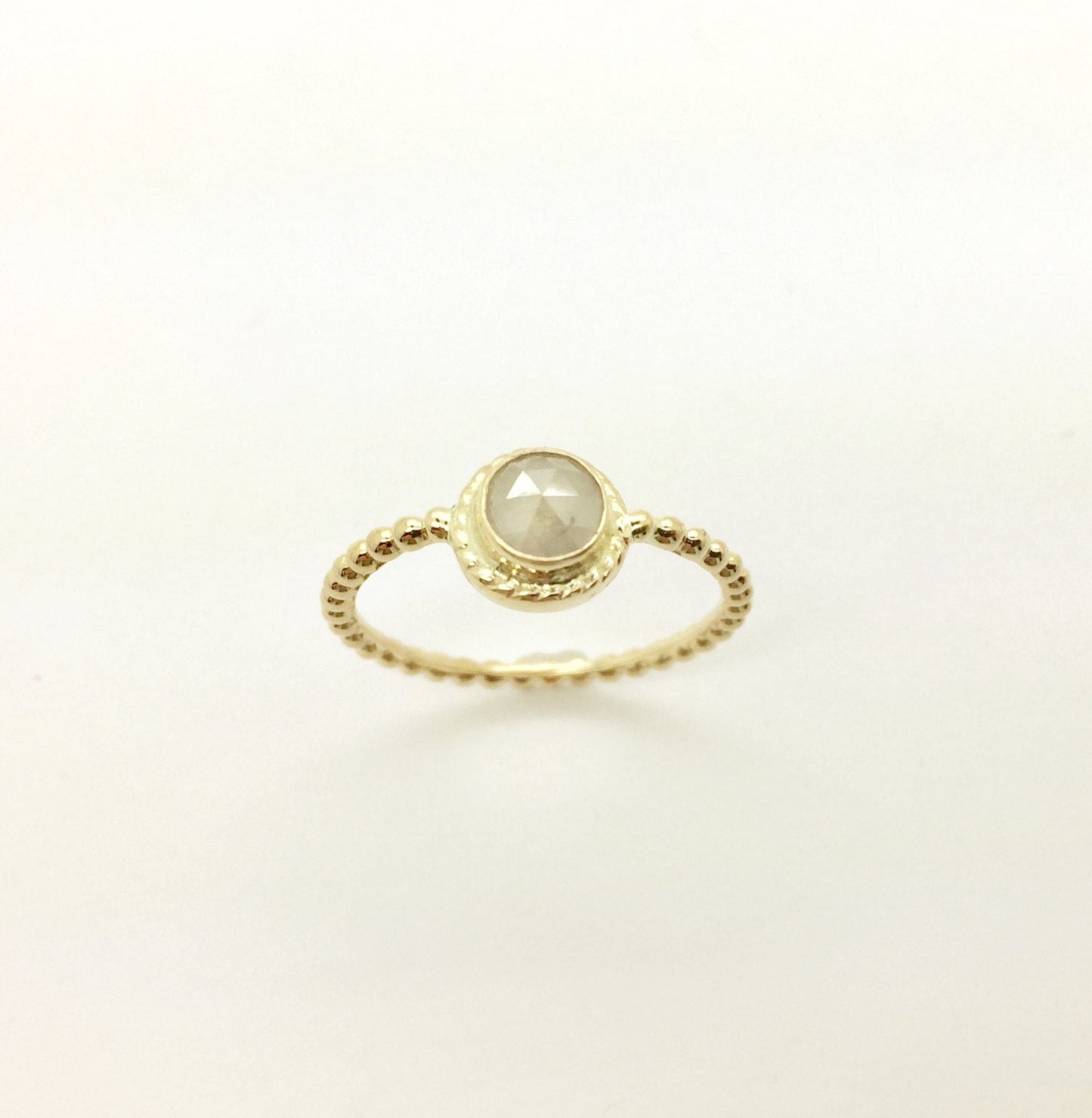 Diamond and 14k ring, Gold ring with Rose Cut Diamond, 14k gold band with white diamond