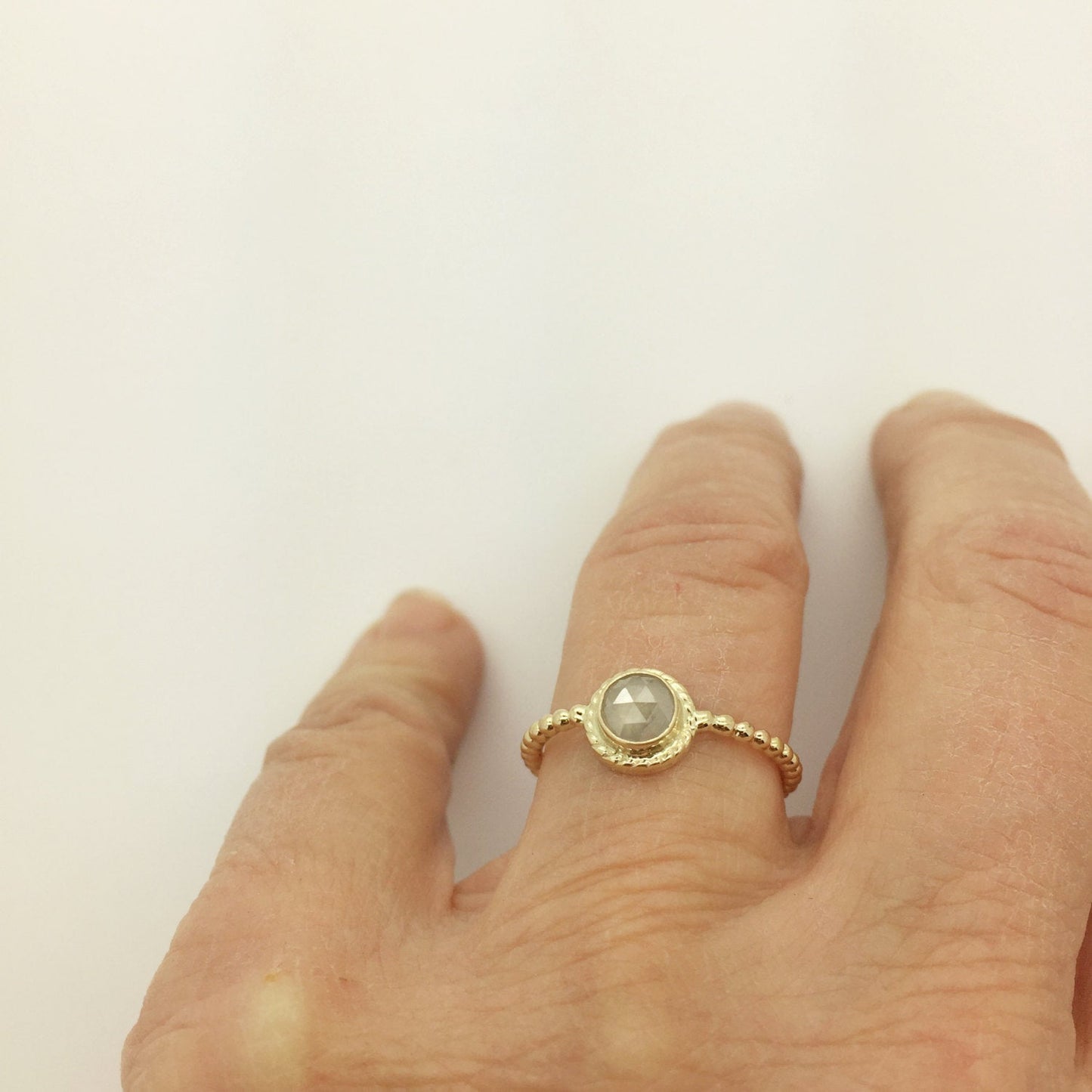 Diamond and 14k ring, Gold ring with Rose Cut Diamond, 14k gold band with white diamond