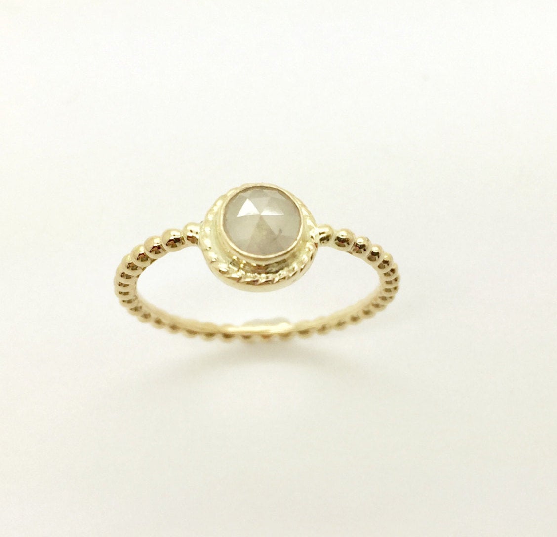 Diamond and 14k ring, Gold ring with Rose Cut Diamond, 14k gold band with white diamond