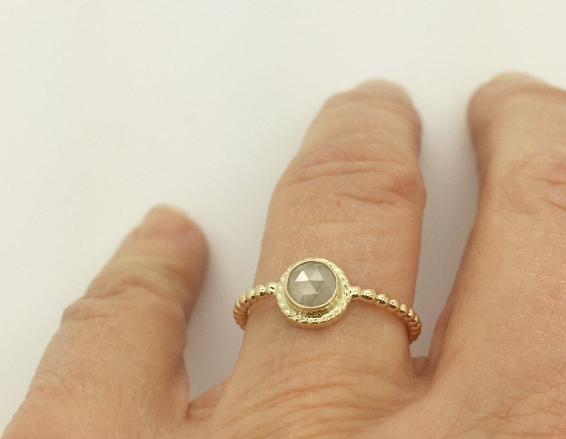 Diamond and 14k ring, Gold ring with Rose Cut Diamond, 14k gold band with white diamond