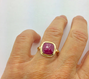 Ruby ring in 14k Gold, Rose cut  Ruby Statement Ring, Gold ring with Faceted Ruby