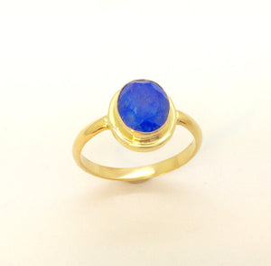 14K Gold Ring Lapis  Faceted Natural Blue Lapis Handmade Ring