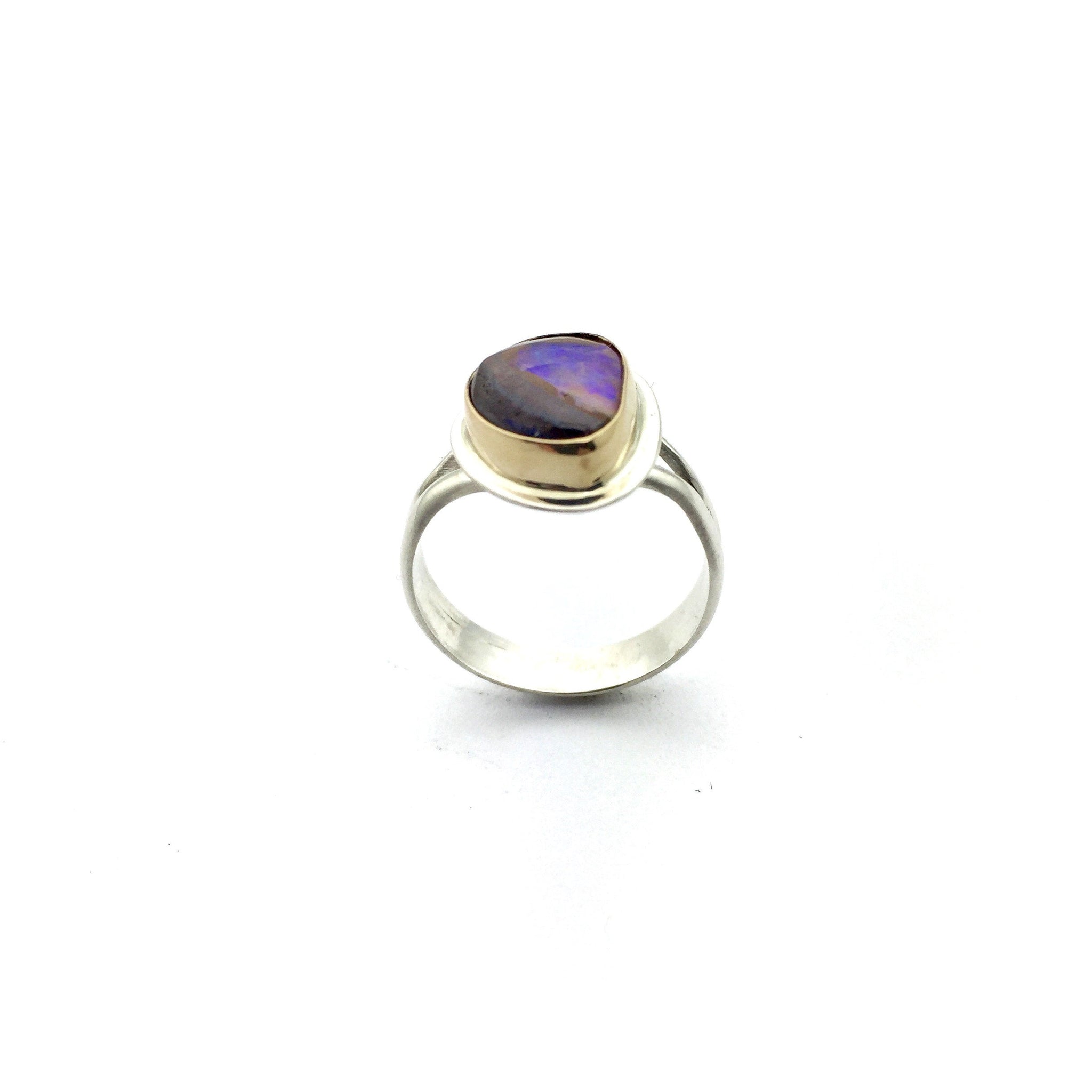 Koroit Opal Ring in 14k Gold and Sterling Silver