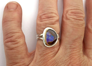 Koroit Opal Ring in 14k Gold and Sterling Silver