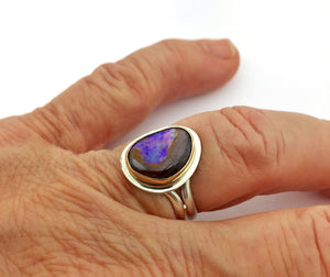 Koroit Opal Ring in 14k Gold and Sterling Silver