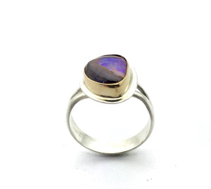 Koroit Opal Ring in 14k Gold and Sterling Silver