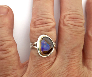 Koroit Opal Ring in 14k Gold and Sterling Silver