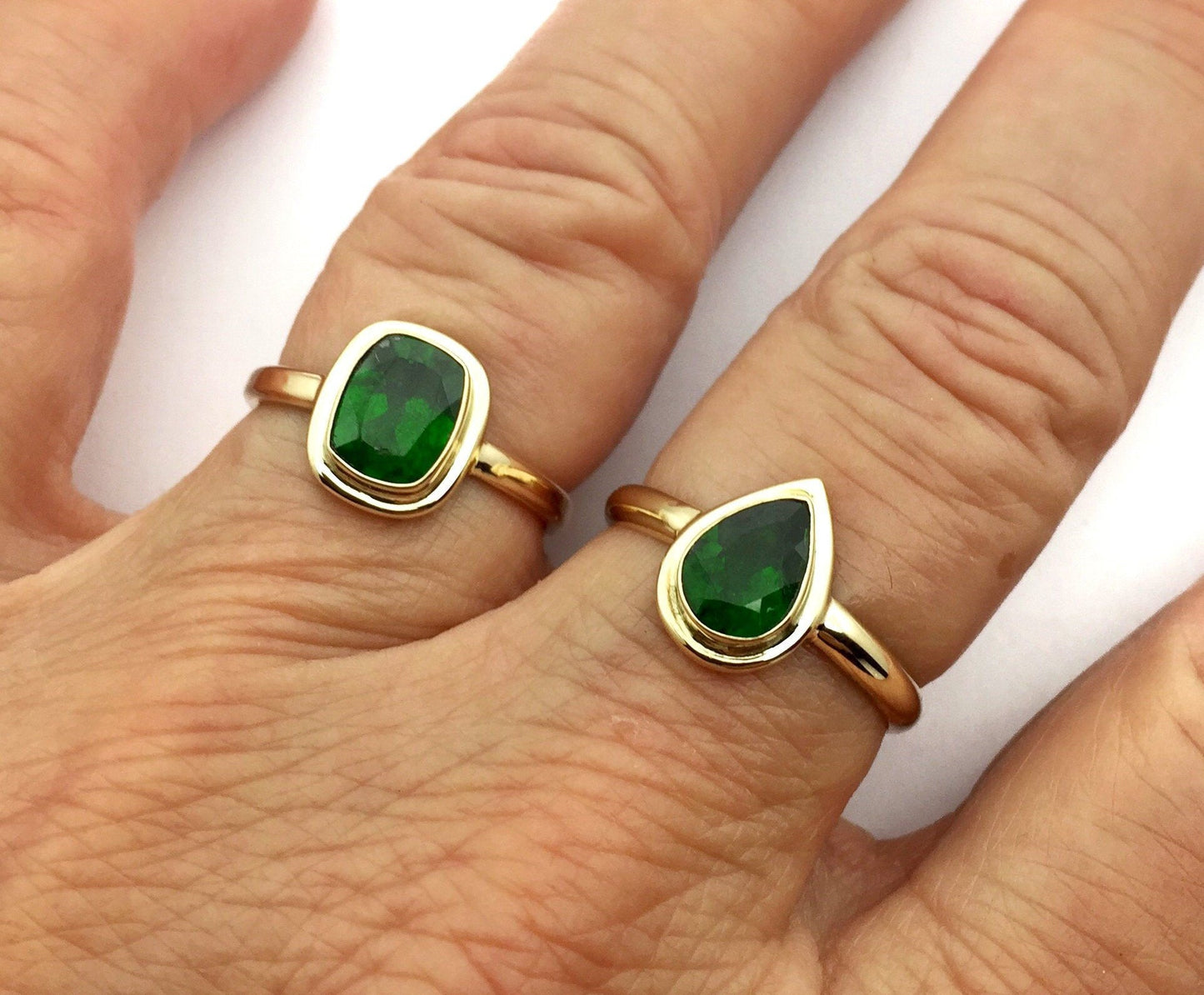 Chrome Diopside Rings in 14k gold