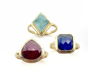 14k Womens Gold Gemstone Rings, Ruby Ring, Sapphire Ring, Aquamarine Ring