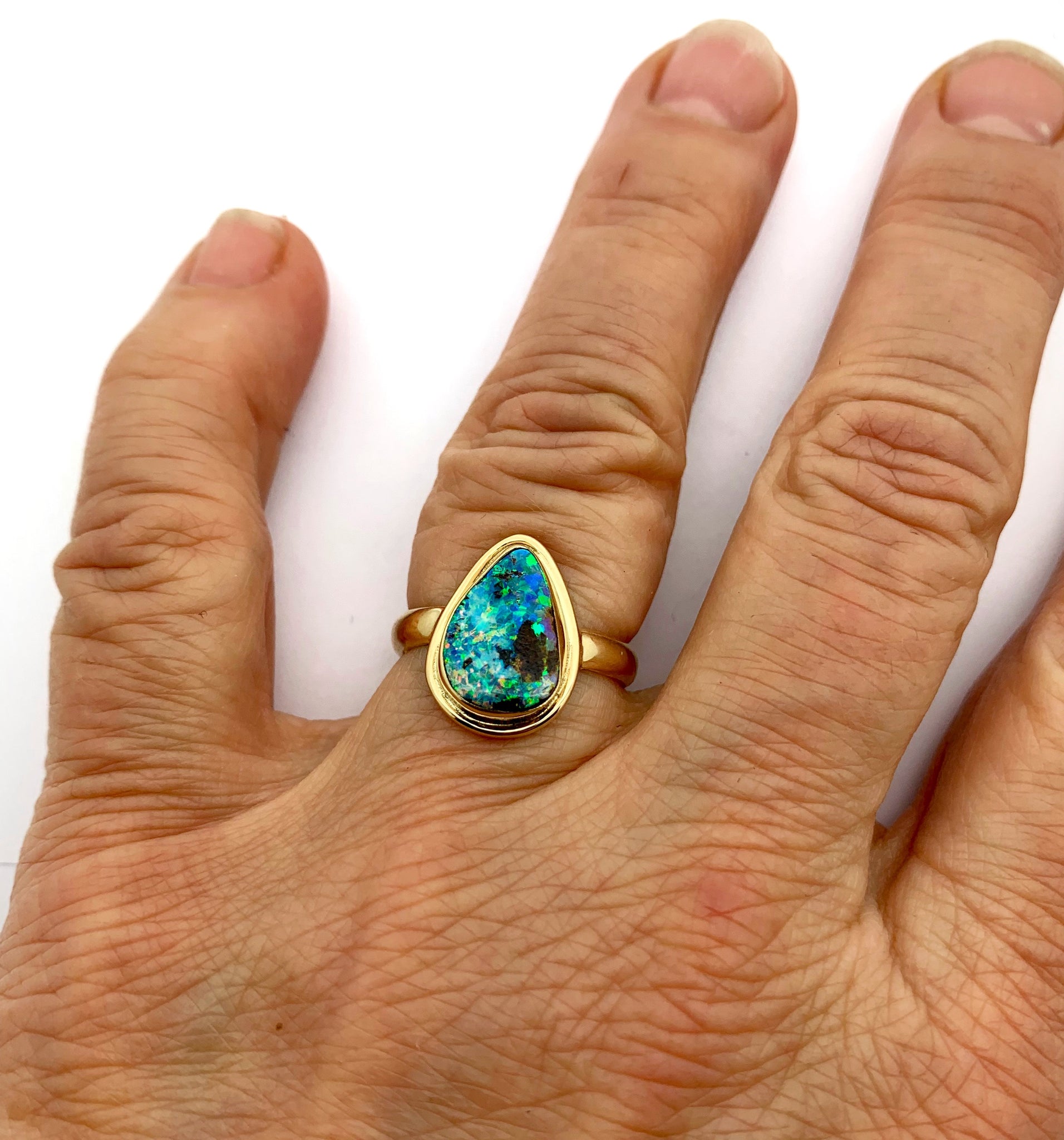 Australian Opal Set in 14k Yellow Gold Ring
