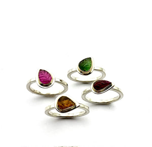 Tourmaline Stacking Rings with 14k Settings and Sterling Silver Bands