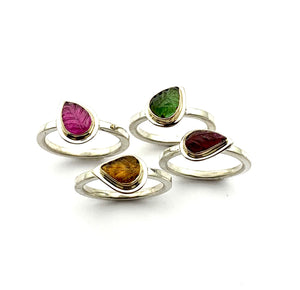 Tourmaline Stacking Rings with 14k Settings and Sterling Silver Bands