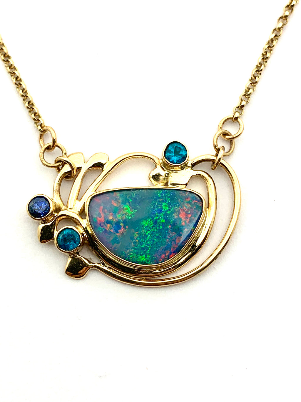 Australian Opal Necklace in 14k gold, Gold Solid Opal necklace with 14k chain, One of a kind Opal Necklace