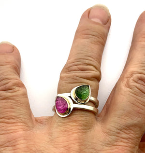 Tourmaline Stacking Rings with 14k Settings and Sterling Silver Bands
