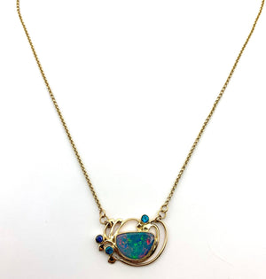 Australian Opal Necklace in 14k gold, Gold Solid Opal necklace with 14k chain, One of a kind Opal Necklace
