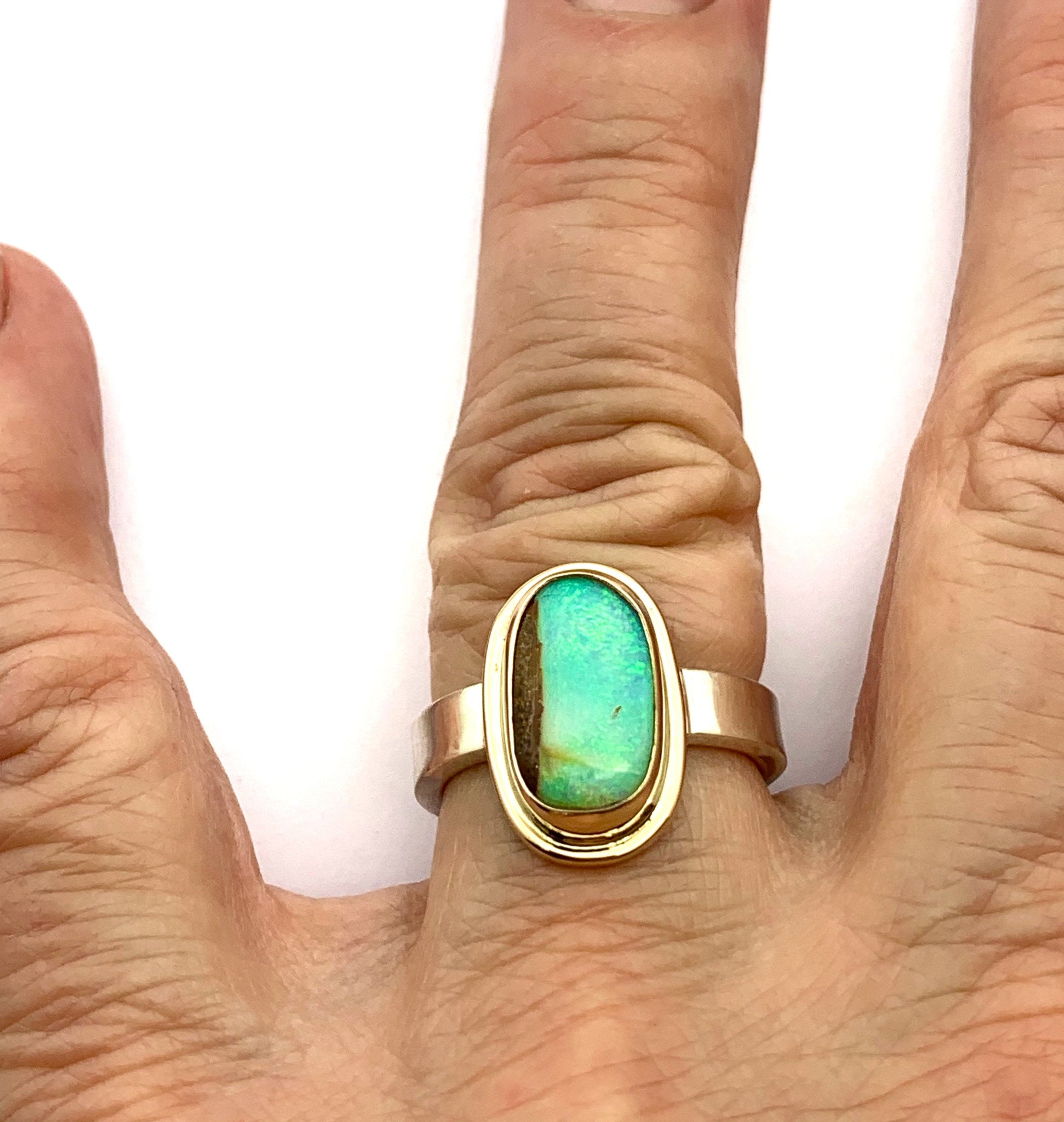 Australian Crystal Pipe Opal Ring in 14k Gold and Silver