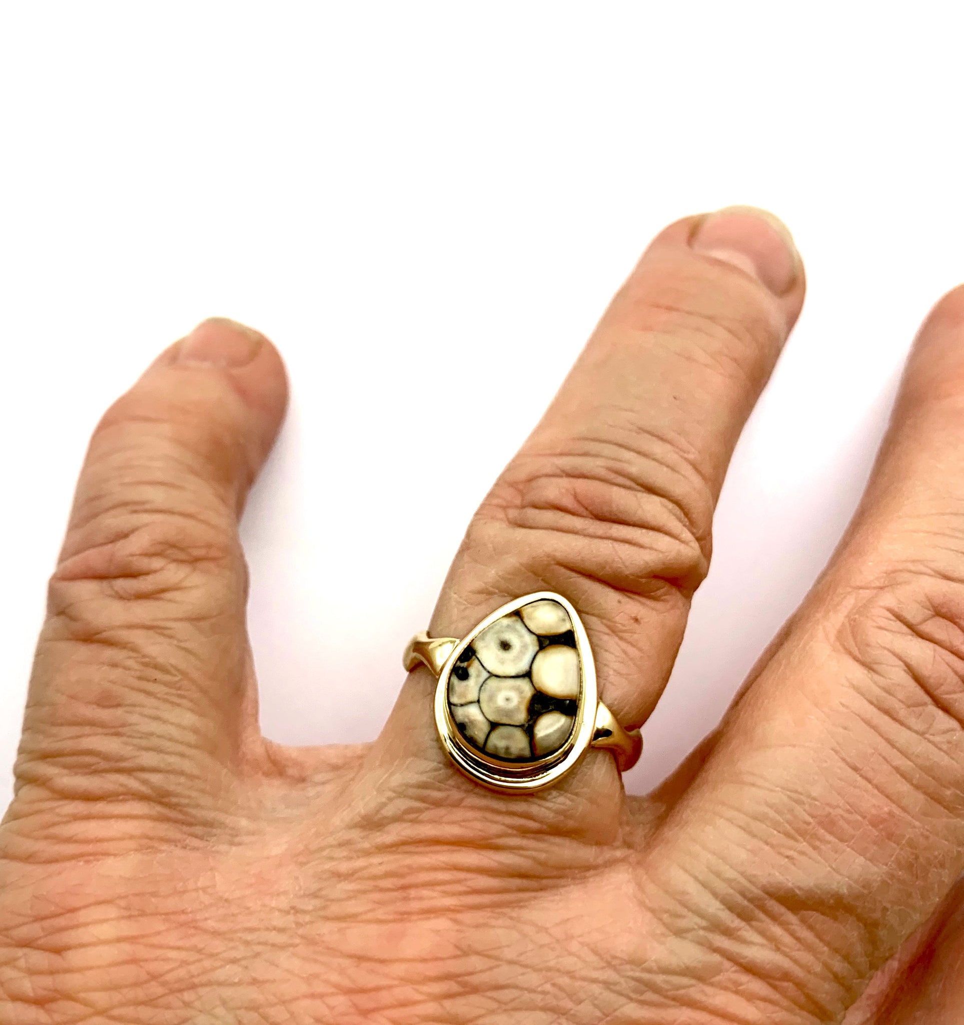 Snakeskin Agate Ring in 14k Gold