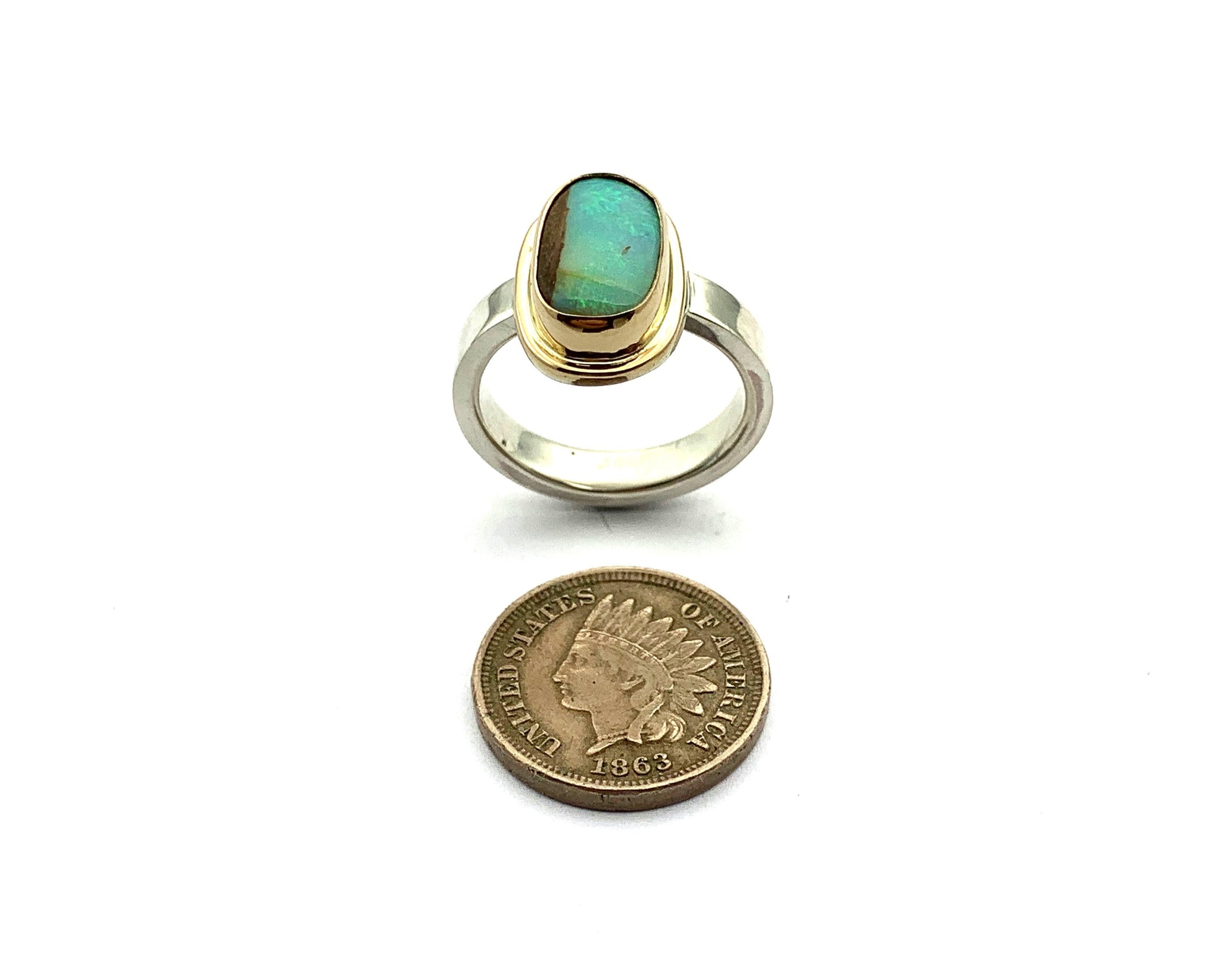Australian Crystal Pipe Opal Ring in 14k Gold and Silver