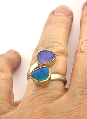 Double Australian Opal Adjustable Ring