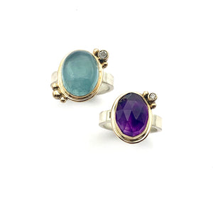Aquamarine and Amethyst Rings With Diamonds Accents