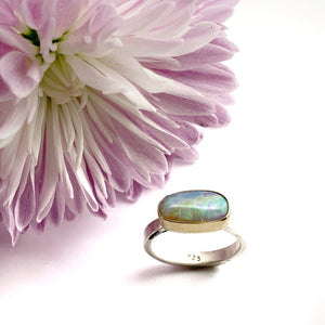 Australian Opal Ring with 14k bezels and Sterling Silver Band,Crystal Opal Ring,Solid Opal Ring in Gold and Silver, OOAK Opal Statement Ring