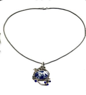 Lapis One of a Kind Necklace in Sterling Silver, Cloud Necklace with Australian Opals, Blue and White Necklace in Sterling Silver