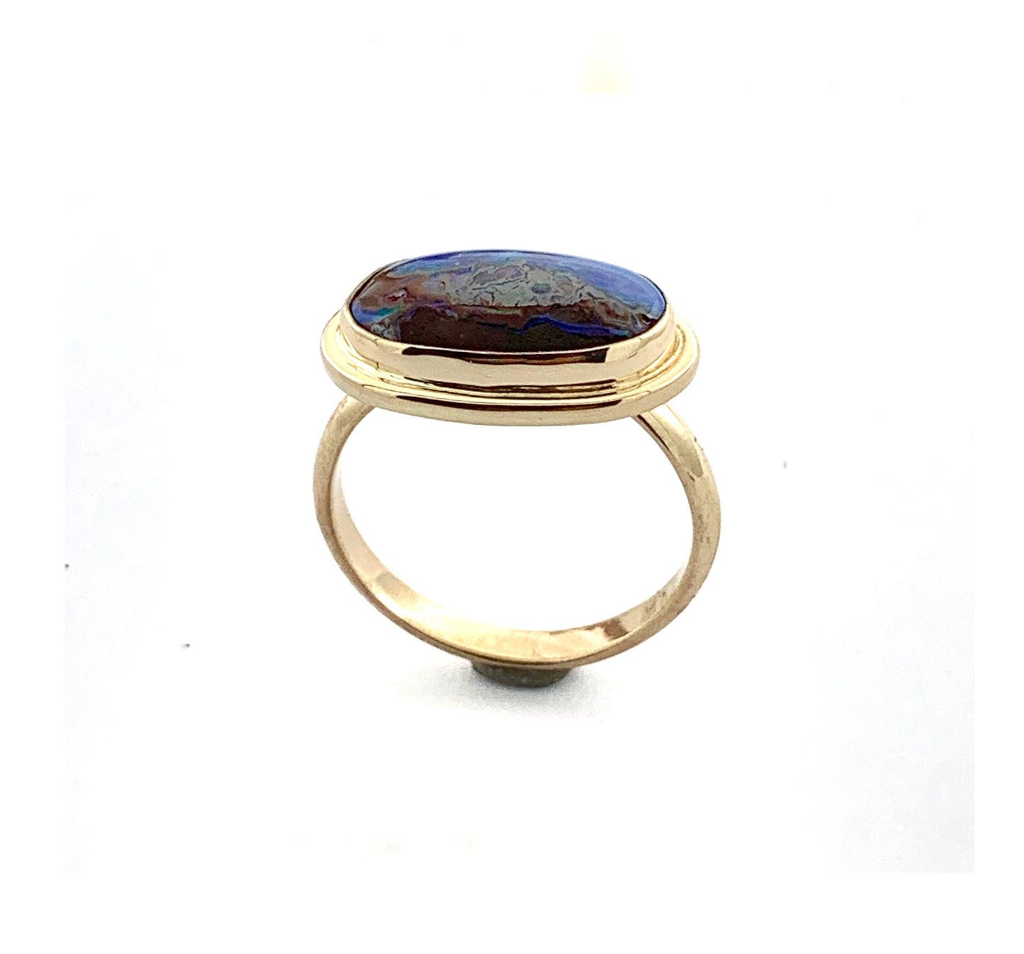Australian Opal Gold Ring, Solid Opal Statement Ring, OOAK Gemstone Ring, October Birthstone Ring in 14k, Landscape Opal Ladies Ring