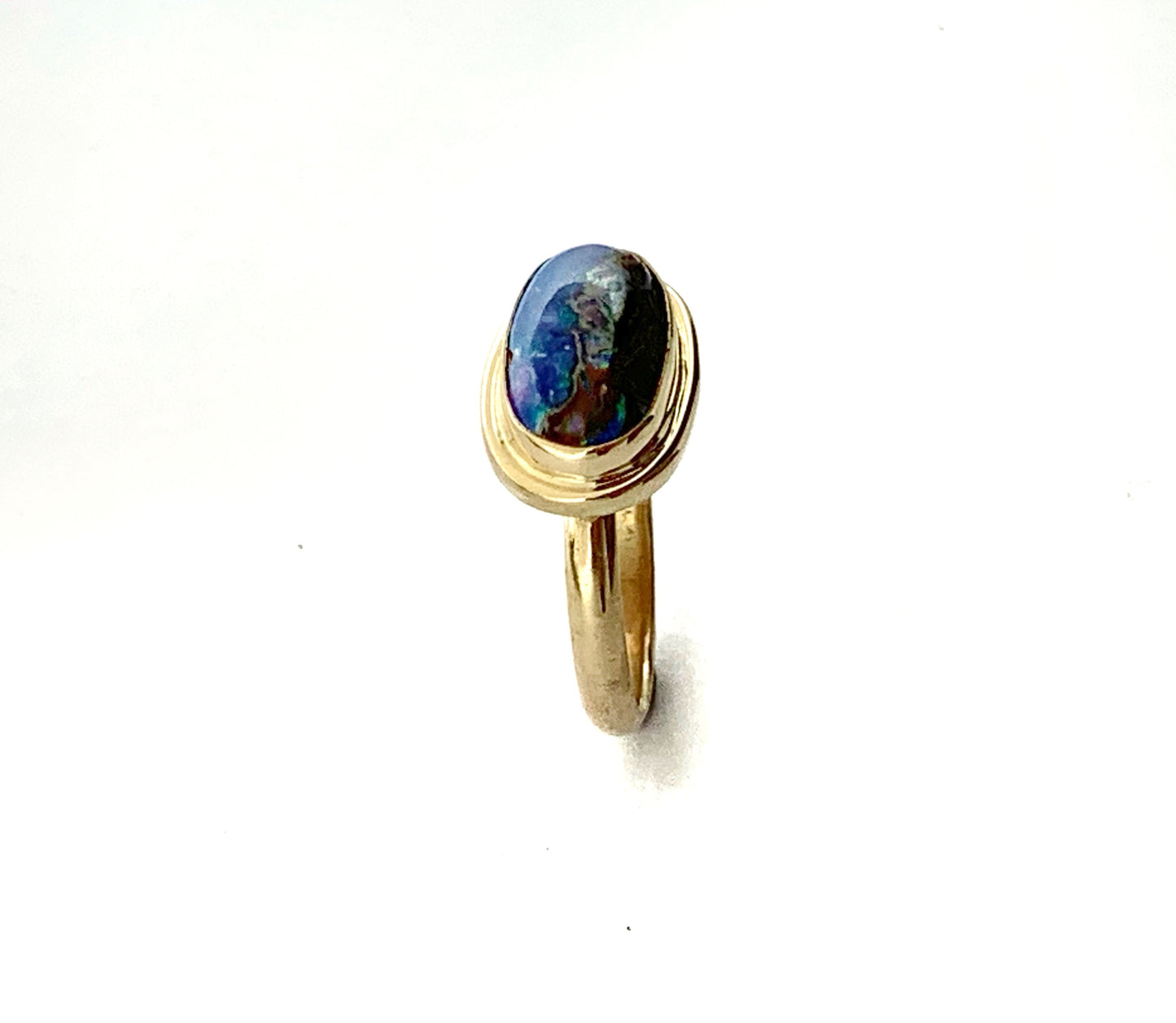 Australian Opal Gold Ring, Solid Opal Statement Ring, OOAK Gemstone Ring, October Birthstone Ring in 14k, Landscape Opal Ladies Ring