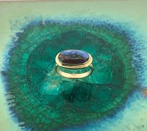 Australian Opal Gold Ring, Solid Opal Statement Ring, OOAK Gemstone Ring, October Birthstone Ring in 14k, Landscape Opal Ladies Ring