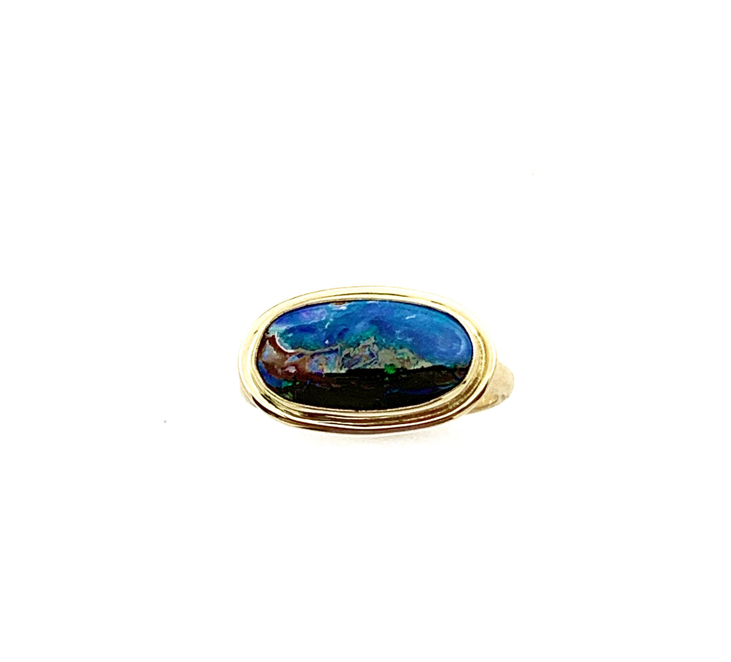 Australian Opal Gold Ring, Solid Opal Statement Ring, OOAK Gemstone Ring, October Birthstone Ring in 14k, Landscape Opal Ladies Ring