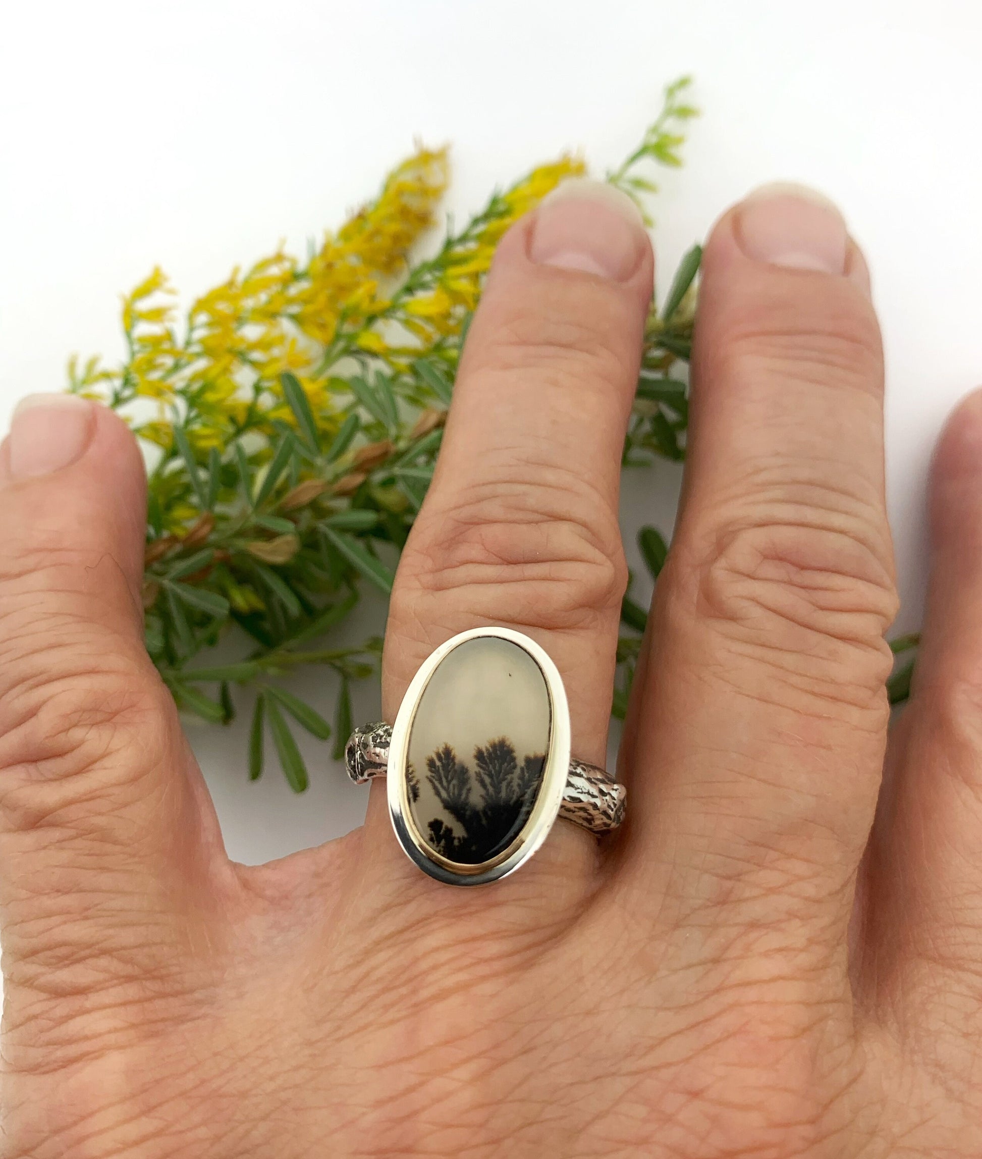 Dendritic Agate in 14k gold and silver