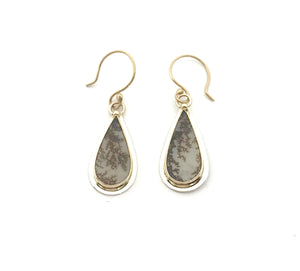 Dendritic Agate Earrings in Silver and Gold, Nature Jewelry Dangle Earrings, Garden Lover Earrings