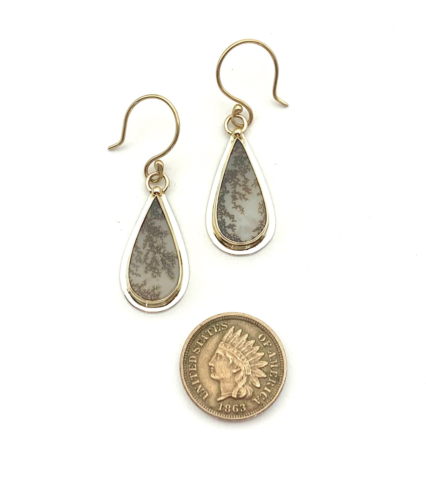 Dendritic Agate Earrings in Silver and Gold, Nature Jewelry Dangle Earrings, Garden Lover Earrings