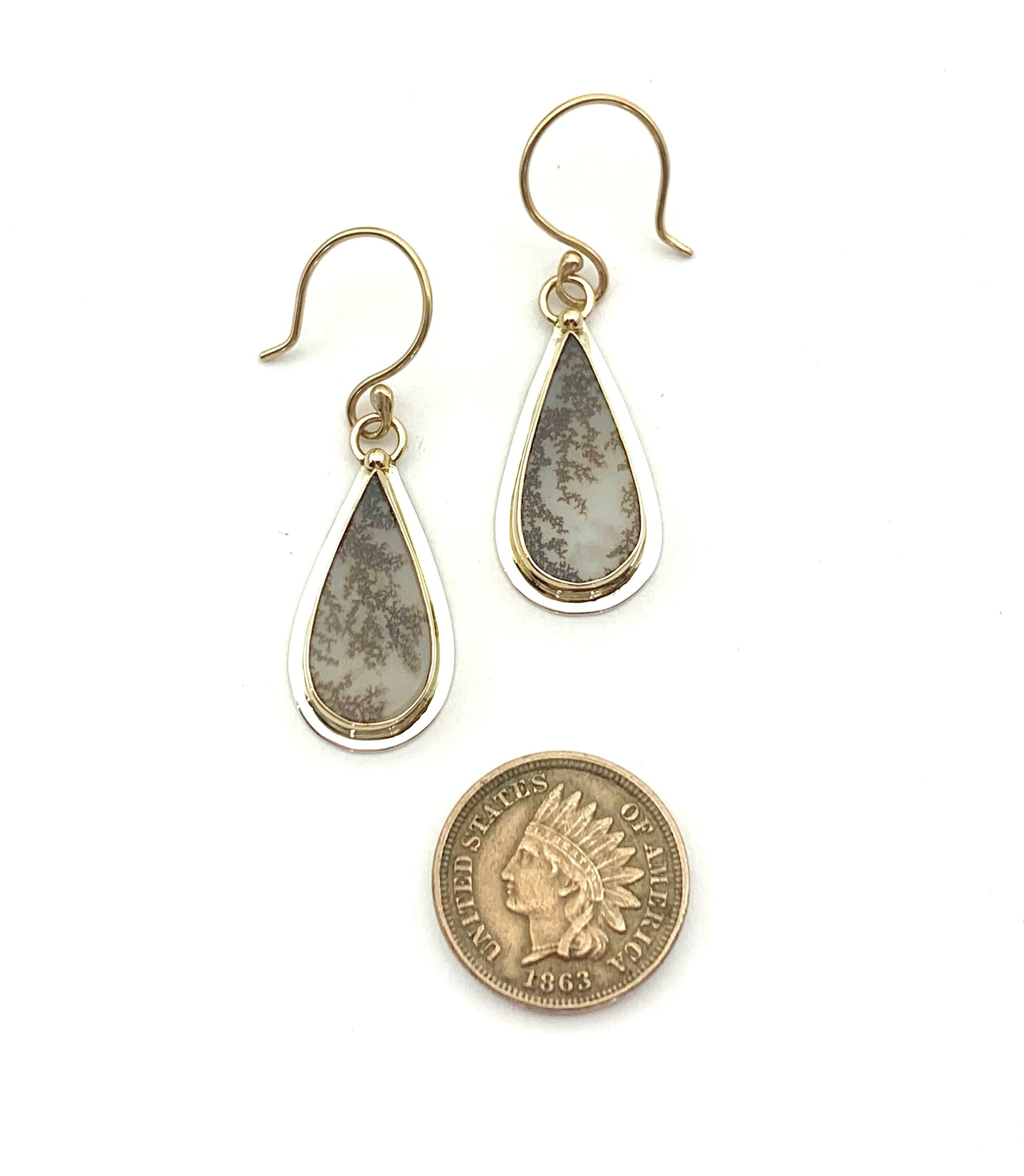 Dendritic Agate Earrings in Silver and Gold, Nature Jewelry Dangle Earrings, Garden Lover Earrings