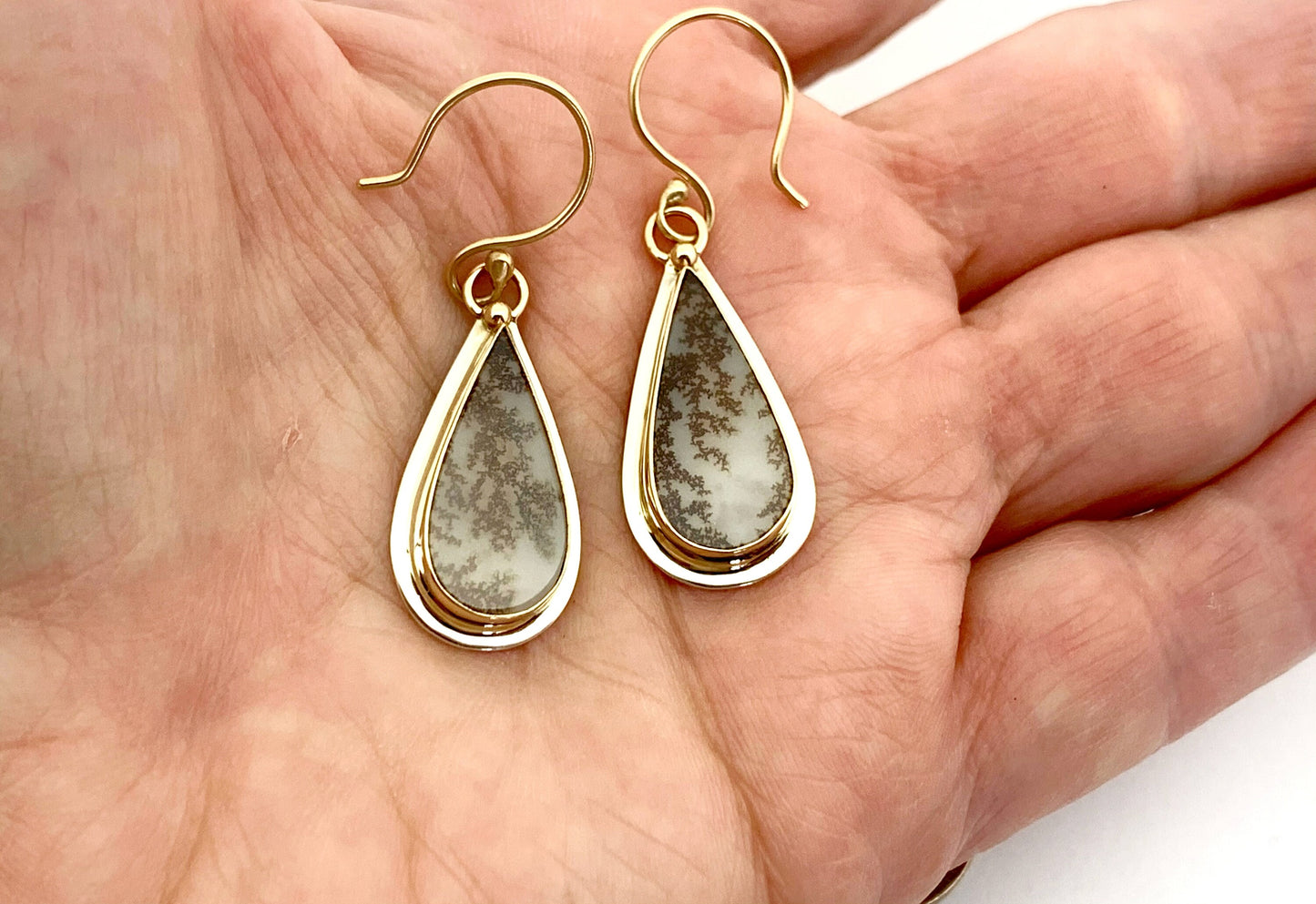 Dendritic Agate Earrings in Silver and Gold, Nature Jewelry Dangle Earrings, Garden Lover Earrings