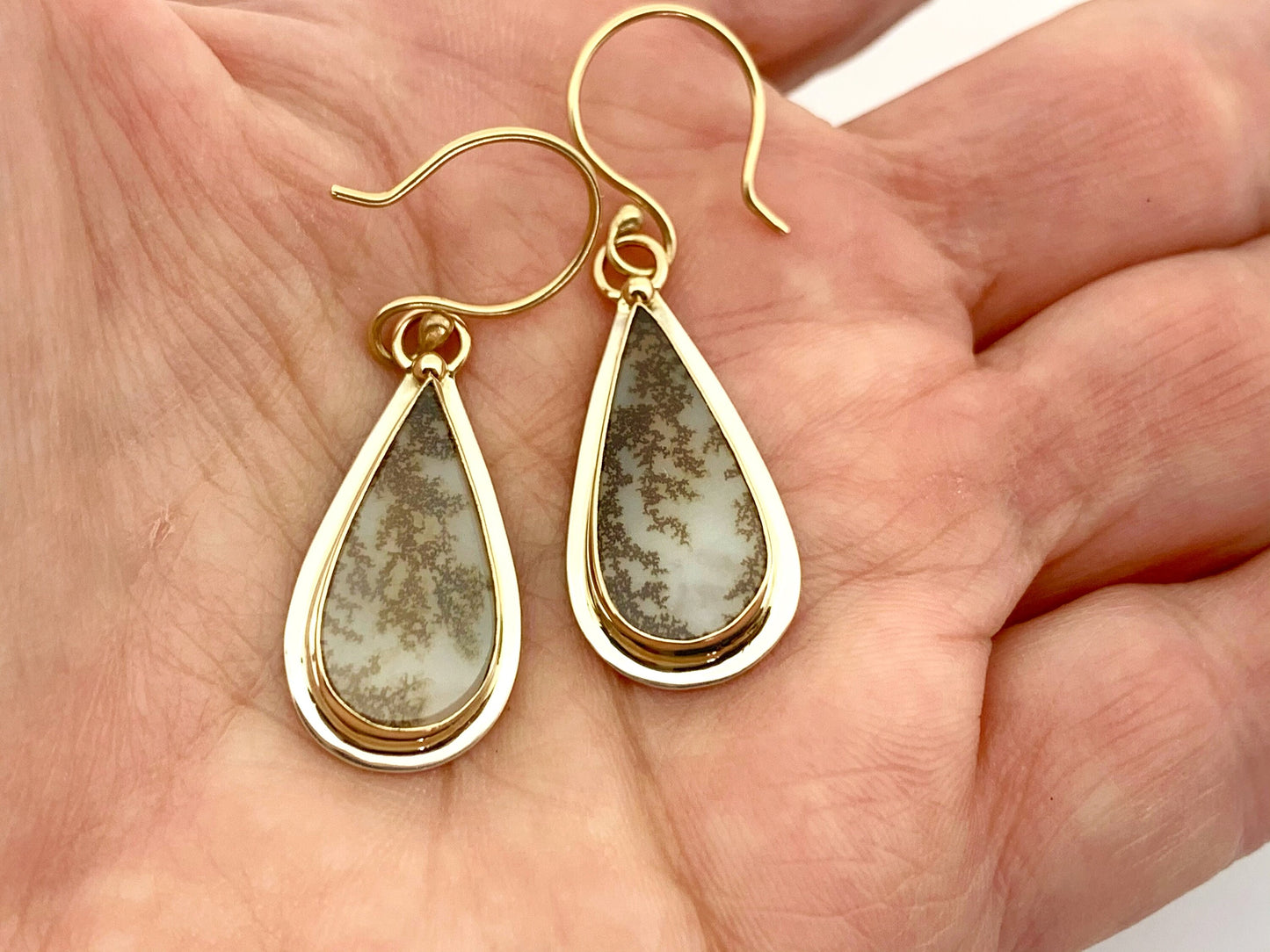 Dendritic Agate Earrings in Silver and Gold, Nature Jewelry Dangle Earrings, Garden Lover Earrings