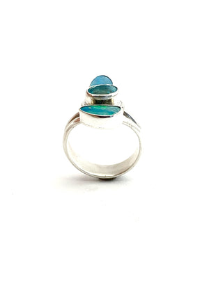 Australian Opal and Apatite Ring, Multi Blue Gemstone Ring, Boho Style Aqua Ring