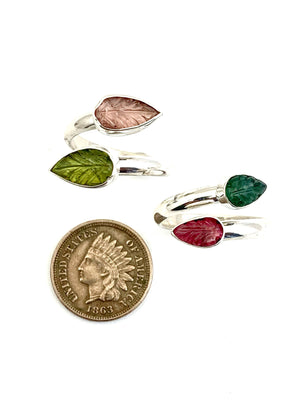 Tourmaline Leaf Adjustable Rings in Sterling Silver, October birthstone gift