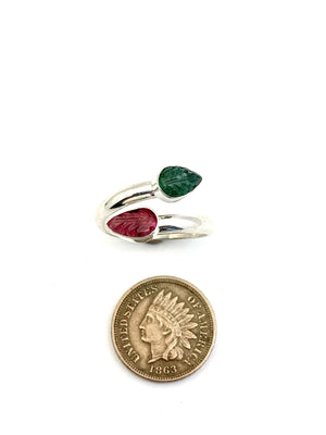 Tourmaline Leaf Adjustable Rings in Sterling Silver, October birthstone gift