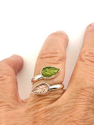 Tourmaline Leaf Adjustable Rings in Sterling Silver, October birthstone gift