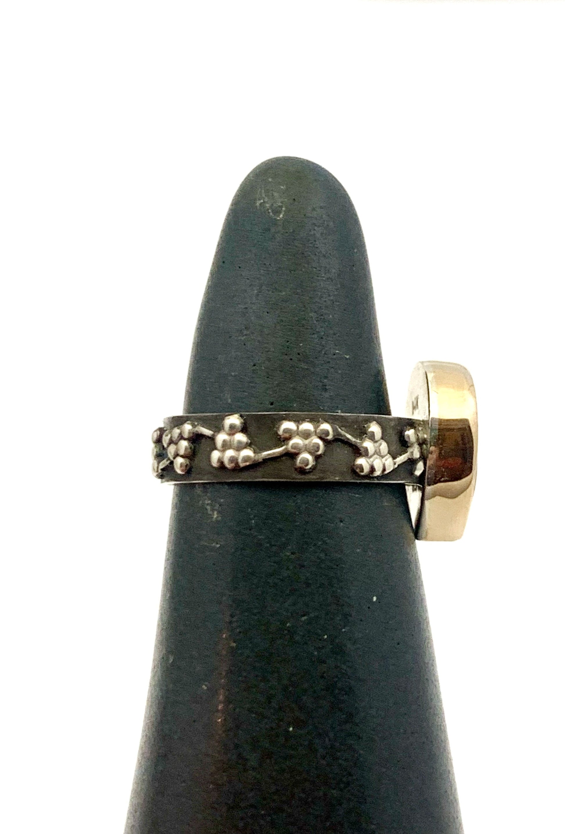 Dendritic Agate Teardrop Ring in Gold and Silver