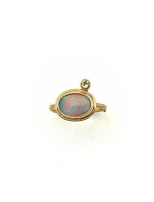 Australian Opal and Diamond in 14k Gold and Silver, October Birthstone, Solid Opal Statement Ring