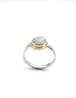 Carved Moonstone Ring In 14k Gold and Silver, Moon Face Ring, Rainbow Moonstone Ring